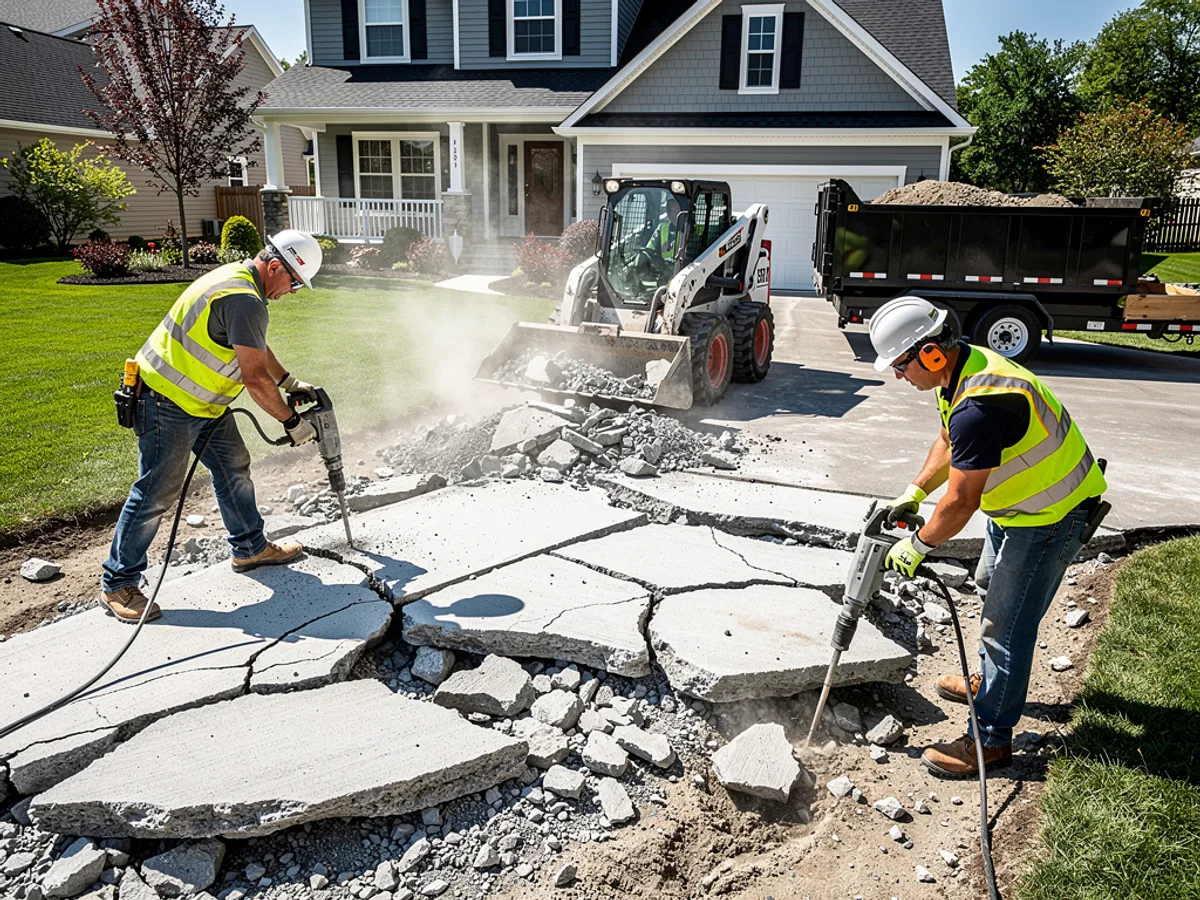 Concrete demolition and removal work being performed at a Conroe, TX property